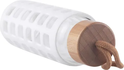 Produktbild von Sporttrinkflasche - Glaswasserflasche mit Bambusdeckel - 1000 ml - weiß - mit Silikonhülle