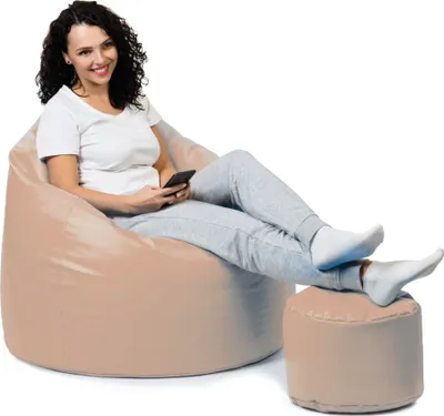 Produktbild von sunnypillow Premium XL Sitzsack mit Hocker Outdoor & Indoor mit 160L Styropor Füllung Sessel für Kinder & Erwachsene Sitzkissen Sofa Beanbag viele Farben zur Auswahl Beige