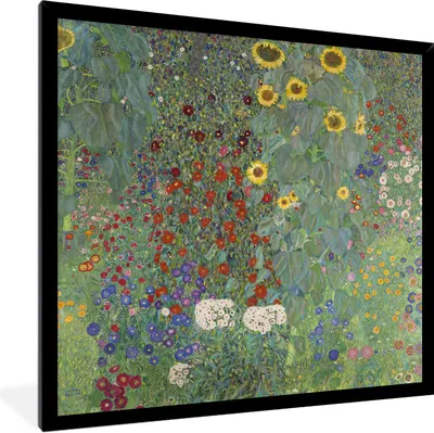 Produktbild von MuchoWow® Gerahmtes Poster Bauerngarten mit Sonnenblumen - Gustav Klimt 40x40 cm - Poster mit Schwarzem Bilderrahmen Wandposter Rahmen Foto Bilder - Mit Rahmen - Wanddekoration Schlafzimmer