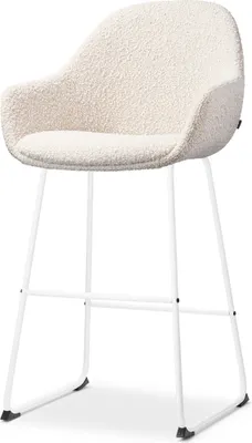 Produktbild von Nino-Mae Barhocker Bouclé Beige – weißes Gestell – 65 cm
