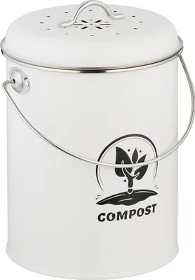 Produktbild von Relaxdays Komposteimer Küche 5,5 Liter, Mülleimer mit Deckel und Geruchsfilter, Abfalleimer Biomüll, Eisen, weiß