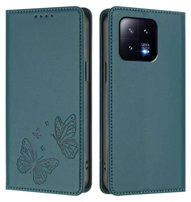 Obrázek produktu pro Kožené pouzdro pro Xiaomi 13, motýlí ražbou, peněženkové flip pouzdro se stojánkem Zelená