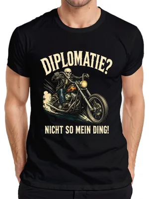 Productafbeelding van Diplomatie. Niet echt mijn ding. Skelet. Uitspraak. Sarkasme. Rocker. Heren T-shirt, zwart, maat L
