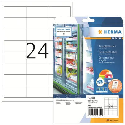 Produktbild von Tiefkühletiketten A4 weiß 66x33,8 mm Papier matt 600 St.