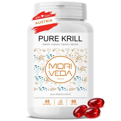 Image de PURE Krill Oil Capsules I Astaxanthine, Oméga 3, 6, Choline, Phospholipides I 90 Softgels de Moriveda