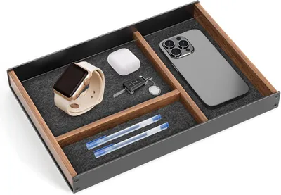 Image de Organisateur de bureau, range-tiroir, en aluminium et en noyer, pour le bureau