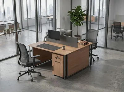 Productafbeelding van Bureau zonder lades. Beige, modern bureau met metalen frame