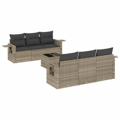 Produktbild von 7-tlg. Garten-Sofagarnitur mit Kissen Hellgrau Poly Rattan