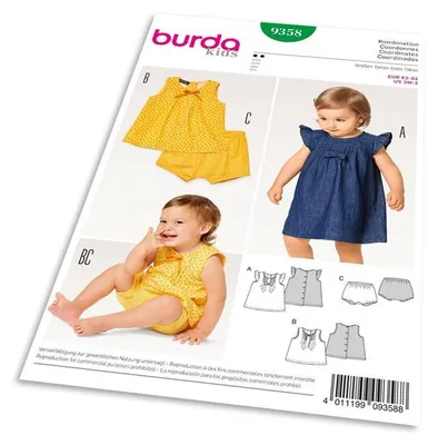Obrázok produktu pre Strih Burda 9358 - Detské áčkové zapínacie šaty, blúzka, nohavičky