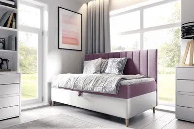 Produktbild von Boxspringbett Gästebett Kinderbett HELVI Nr.2 90x200cm Weiss-Rosa