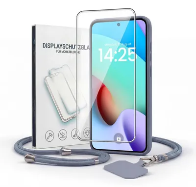 Produktbild von Handyhülle für Xiaomi Redmi 10 mit Handykette und 9H Displayglas Displayschutz Band Kordel Hülle Case Schutzhülle Lavendelblau Blau