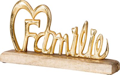 Schriftzug Familie Gold L30cm Metall Mango Holz Aufsteller Buchstaben Tisch-Deko