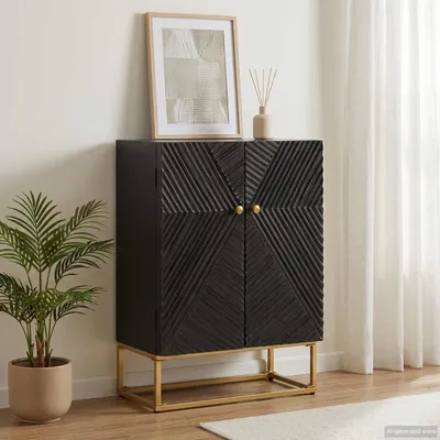 Zdjęcie produktu dla Maison Exclusive - Komoda stojąca, czarna, 55x30x76 cm, wykonana z litego drewna mango i żelaza