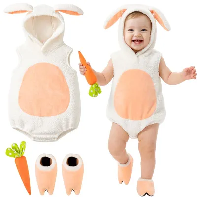 Image de Combinaison pour bébé en flanelle, motif lapin - Tailles de 0 à 18 mois