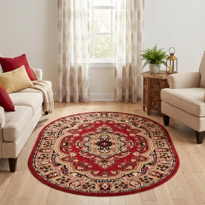 Produktbild von Tapiso Teppich ATLAS Oval Medaillon klassisch rot Wohnzimmer 180 x 250 cm