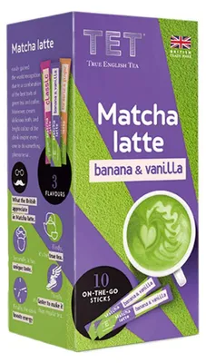 Obrázek produktu pro Instantní čaj True English Tea Matcha Latte s banánem a vanilkou, 10 kusů.