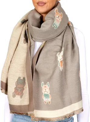 Image de BRUBAKER Cashmirillo Écharpe femme - Bouledogue français - 70 x 200 cm - Chaud et douillet - Écharpe femme automne & hiver, Beige