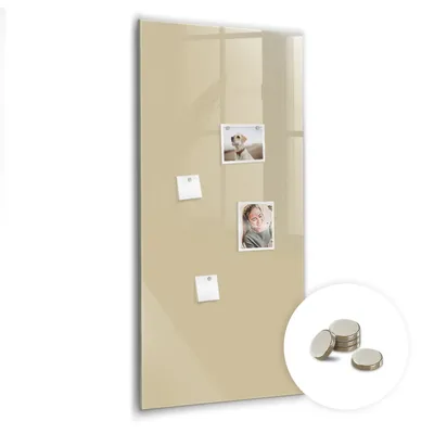 Obrázek produktu pro Magnetická Tabule na Zeď Skleněná - Memo Board Kleněnou Přední Stranou - 5 magnetů v balení - 60x120 cm - Béžová barva