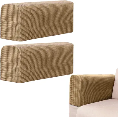 Imagen del producto de Protectores para reposabrazos de sofá y sillón, de felpa, 2 unidades, antideslizantes, elásticos, color caqui