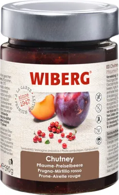 Produktbild von Chutney Pflaume-Preiselbeere 390g von Wiberg