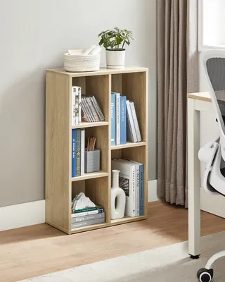 Produktbild von VASAGLE Bücherregal, Standregal, mit 5 Fächern, 50 x 24 x 80 cm, als Raumteiler, Bücherschrank, Regal zur Präsentation, eichefarben LBC25NL