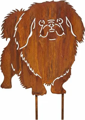 Produktbild von Edelrost Pekingese - Rost Deko Hund Rostfigur Gartendeko für Draußen - stabile Metall Gartenfigur aus Stahl - Wetterfest für Beet Terrasse - 31x28cm