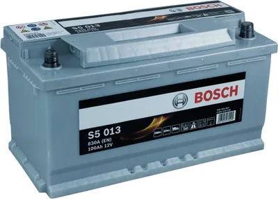 A Bosch car battery is shown against a white background.
