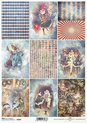 Immagine prodotto di ITD carta di riso per decoupage R204 carnevale - Pierrot innamorato, maschere, sfondi da circo