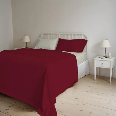 Productafbeelding van Linen Beddengoedset, natuurlijke kleur, bordeaux/crème, tweepersoonsbed