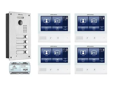 Produktbild von ERKMAN Video-Türsprechanlage Set für 4 Familienhaus, 2-Draht/IP, HD Kamera & 7 Zoll Innen-Station, mit Handy-App