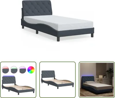 Produktbild von The Living Store Bettgestell mit LED-Leuchten Dunkelgrau 100x200 cm Samt