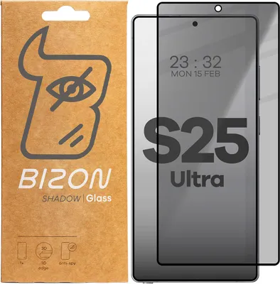 Produktbild von Prywatyzujące szkło hartowane Bizon Glass Edge Shadow do Galaxy S25 Ultra, przyciemniane z czarną ramką