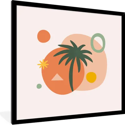 Produktbild von MuchoWow® Gerahmtes Poster Palme - Geometrische Formen - Sommer 40x40 cm - Poster mit Schwarzem Bilderrahmen Wandposter Rahmen Foto Bilder - Mit Rahmen - Wanddekoration Schlafzimmer