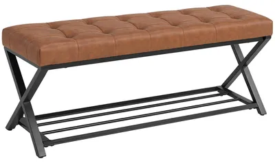 Produktbild von Schuhbank,EingangsbankmitKunstlederpolster,Ablagebis220kgfürFlur,Eingangsbereich,112x37x47cm,Braun