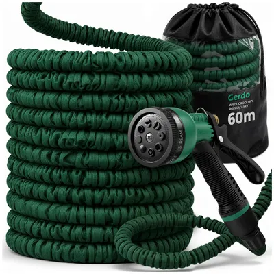 Produktbild von Gerdo | Flexibler Gartenschlauch 60 m Grün – Dehnbarer Wasserschlauch Mit Sprühpistole – Leicht, Platzsparend Und Robust