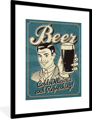 Produktbild von MuchoWow® MuchoWow® Gerahmtes Poster Vintage-Illustration Bier 60x80 cm - Poster mit zchwarzem Bilderrahmen - Wohnzimmer - Dekorationen - Prämie
