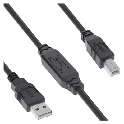 Produktbild von InLine USB 2.0 Aktiv-Kabel, USB-A Stecker zu USB-B Stecker, 12.5m, 12,5 m, USB A, USB B, USB 2.0, 0,48 Gbit/s, Schwarz