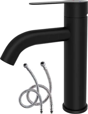 Image de Robinet mitige pour lavabo Unyqoos® noir – Robinet de salle de bain avec raccords de 3/8 de pouce, cartouche en céramique, anti-goutte, économie d'eau de 30 %