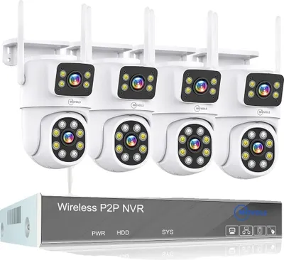 Obrázok produktu pre Bezdrôtový CCTV systém, rozlíšenie 3 MP, vodotesnosť IP66, 4 MP 4 duálna kamera, 2T
