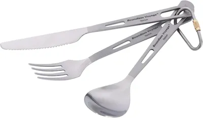 Obrázok produktu pre Kempingový príbor set 3-dielny, titán, vidlička lyžica nôž, pre kempovanie