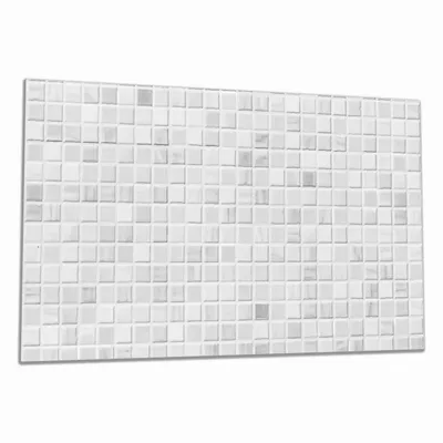 Produktbild von Wallario Herdabdeckplatte aus Glas, Größe 90 x 52 cm 1-teilig, Motiv Fliesen im Bad weiß-grau