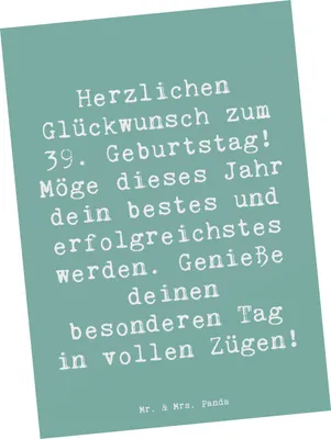 Produktbild von Mr. & Mrs. Panda Postkarte Spruch 39. Geburtstag - Meeresbrise - Geschenk, bestes Jahr, Ansichtskarte, Grußkarte, Ansichtskarten, Postkarten, Alter, Liebe, Meilenstein