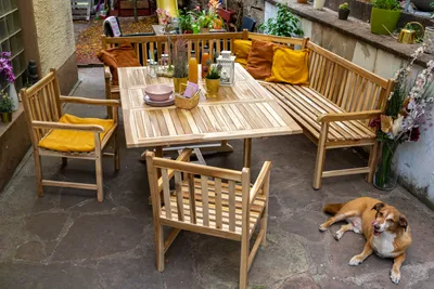 Produktbild von Gartenmöbel Set 4tlg mit Eckbank Teak Gartentisch ausziehbar 120-170 cm MADERA/CARACAS