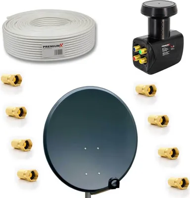 Produktbild von PremiumX SAT Anlage 80cm Antenne Aluminium Quad LNB 50m Kabel F-Stecker