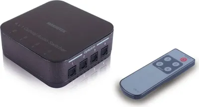 Produktbild von Toslink Audio Switch - Marmitek Connect TS41 - Audio Weiche Optical - 4 Ein / 1 Aus - S/PDIF - 192 kHz Sampling Rate - Dolby Digital - DTS - Schalter für Lichtleiterkabel - Fernbedienung