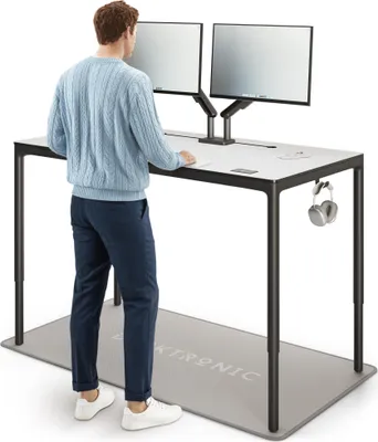 Image de Desktronic Bureau HomeMax 160x80cm noir/blanc à hauteur réglable électriquement avec fonction mémoire, technologie anti-collision, ports de charge USB-A et USB-C