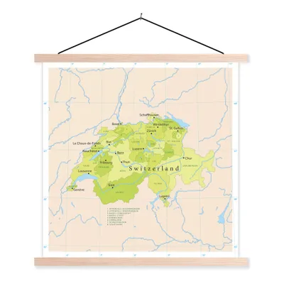 Produktbild von MuchoWow® Textilposter Karte der Schweiz mit grünen Details 40x40 cm mit holzfarbenen Rahmen - Posterleiste