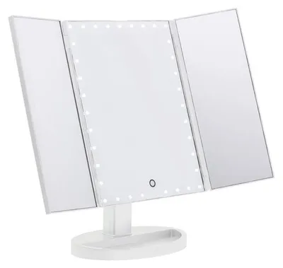 Image de Miroir de maquillage LED UNIQ Hollywood, miroir de maquillage à trois volets avec grossissement 2x et 3x, blanc