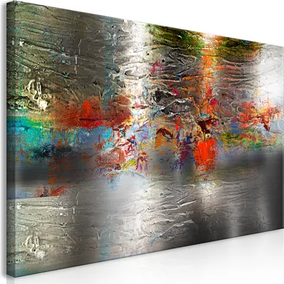 Produktbild von Wandbild Mega XXXL Abstrakt 250x125 cm Einteiliger XXL-Format Kunstdruck zur Selbstmontage Leinwandbilder moderne Bilder DIY Wanddekoration Wohnung Deko Textur bunt gold silber a-A-0741-ak-e