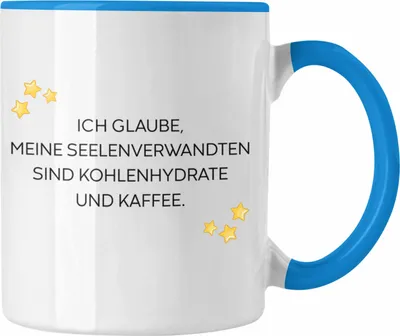 Produktbild von Trendation - Lustige Tasse mit Spruch für Frauen Männer Arbeit Büro Lustig Tassen Becher mit Sprüchen Kollegin Geschenk Sarkasmus Kohlenhydrathe und Kaffee (Blau)